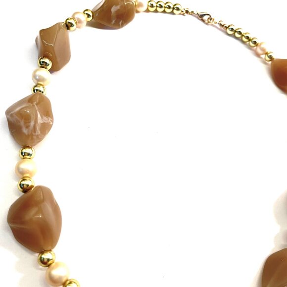 Brown tones Necklace and Pearls Gold Chunky Statement by Patricia Adelson - Picture 3 of 3